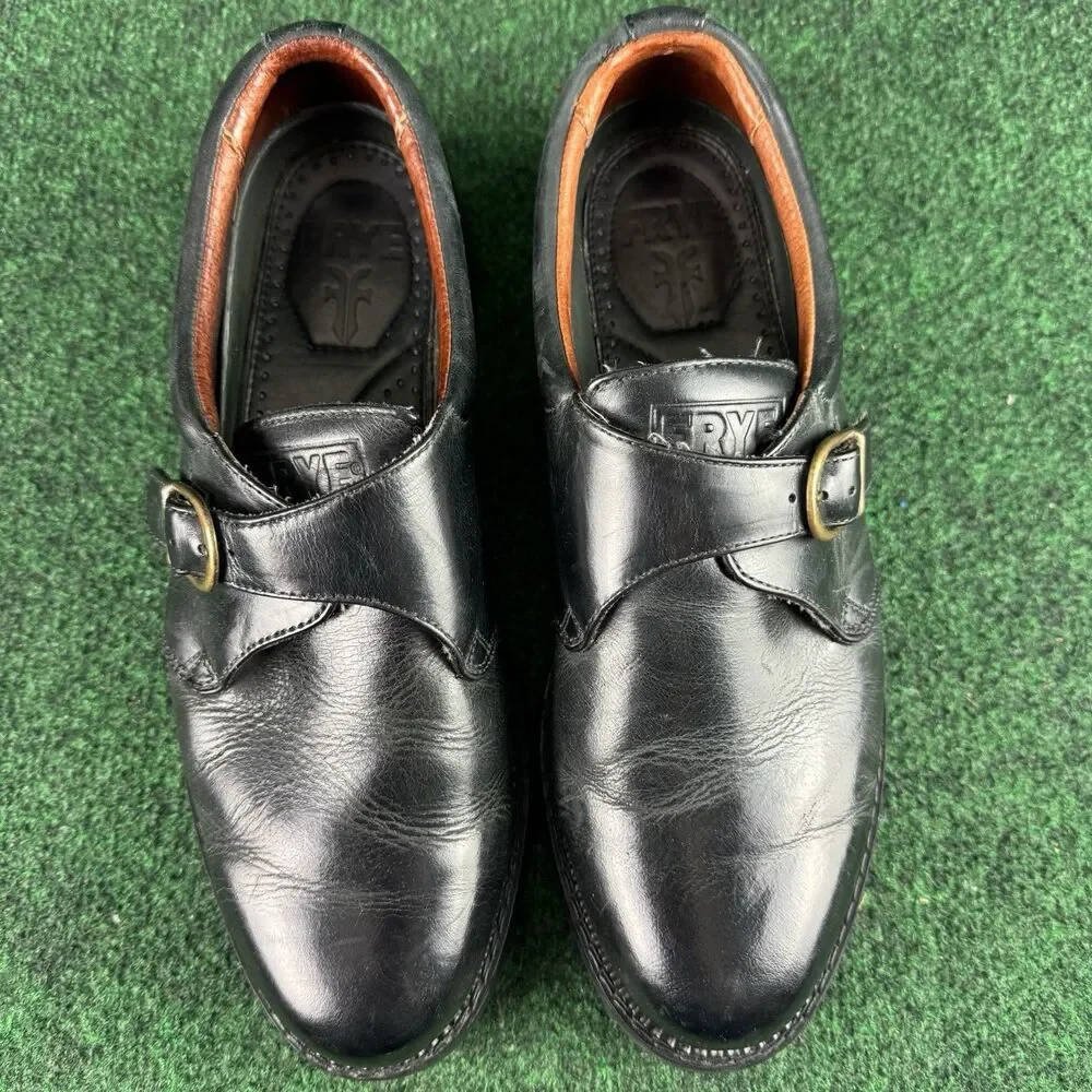 FRYE Frasier Mens Single Monk Strap Leather Shoes Size 9 D Black